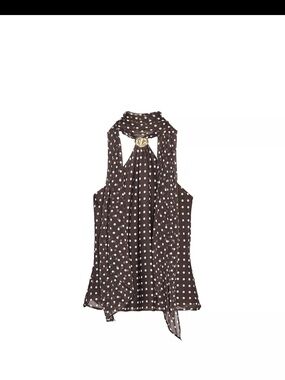 Zara Brown Polka Dot Halter Scarf-Detail Top